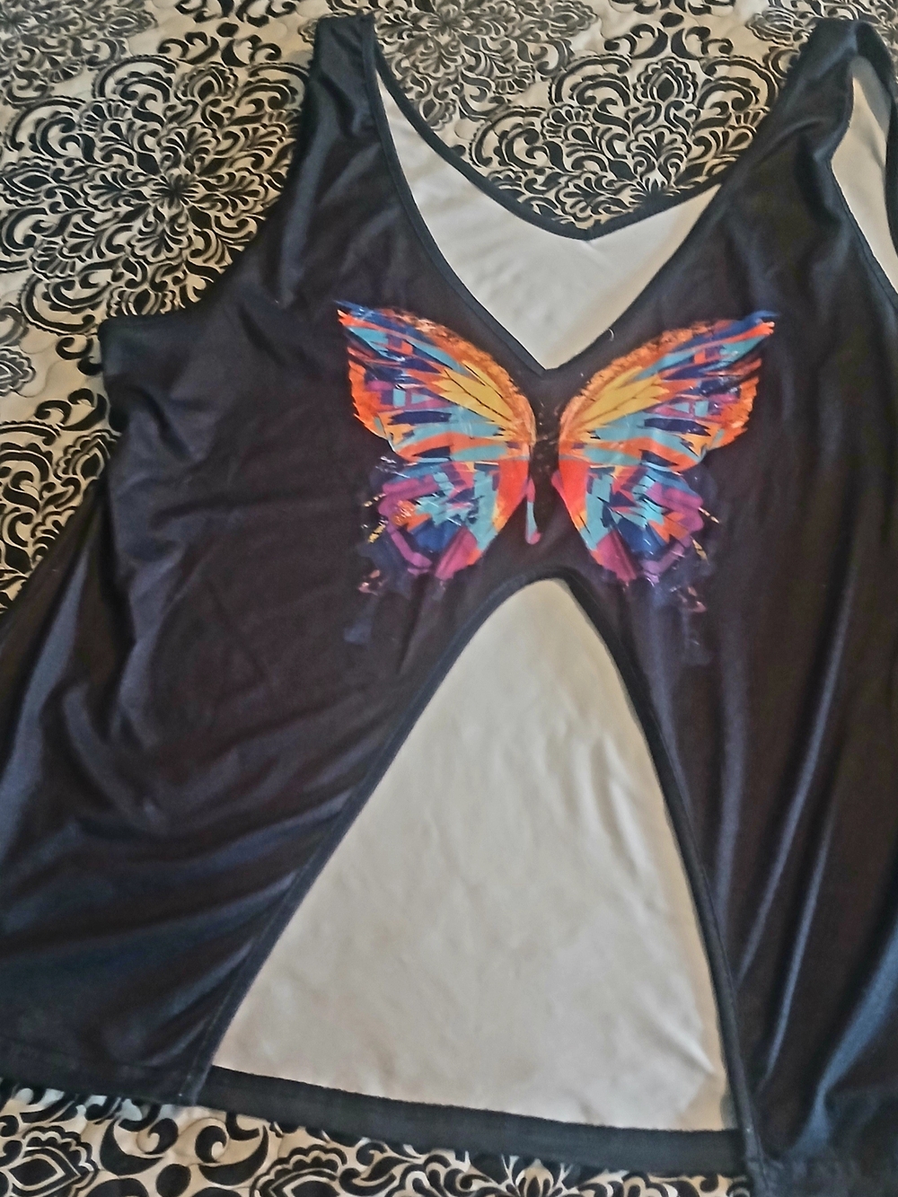 Women's Black Tank Top with Colorful Butterfly Graphic